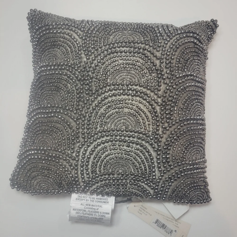 New Rare Donna Karan Metallic Beaded Accent Pillow Hard To Find